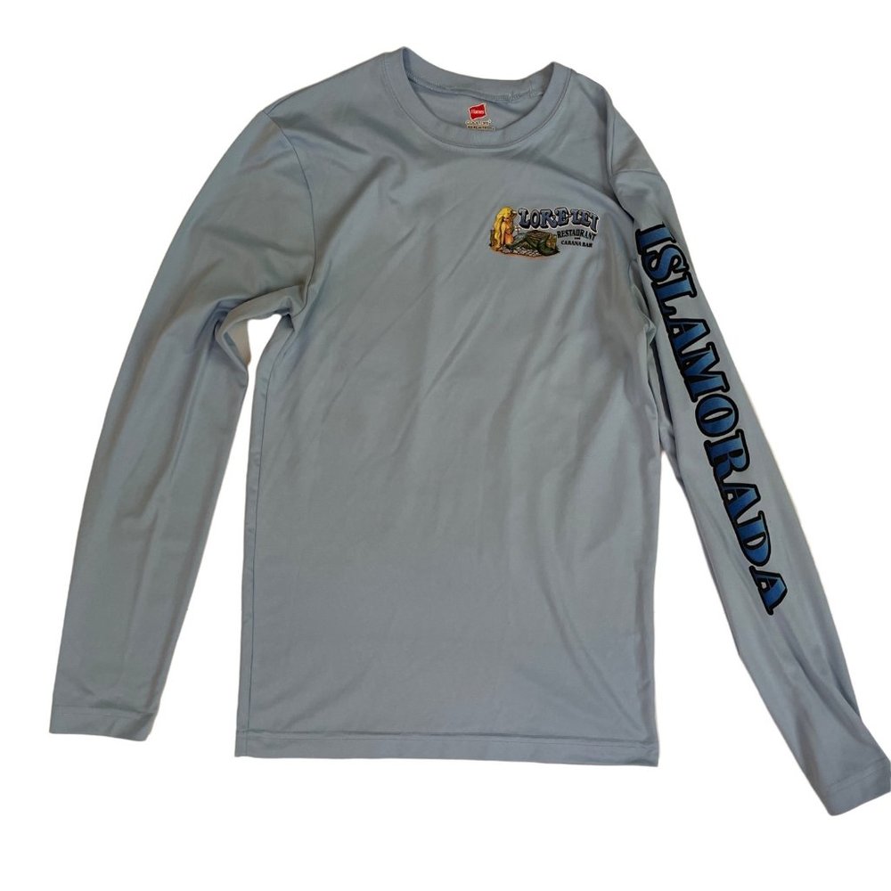 Islamorada Lor-E-Lei Restaurant Shirt Blue Sunset Celebration Hanes Cool Dri XS